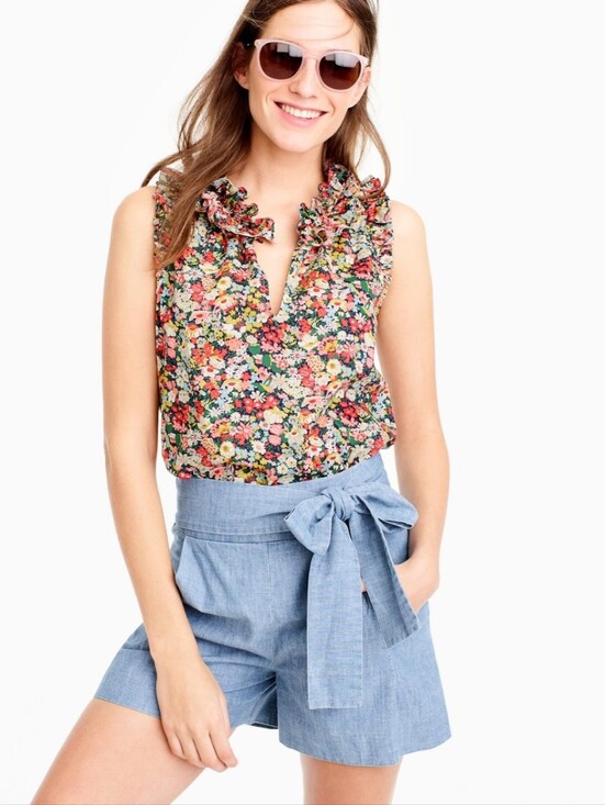 J. Crew Tops - J. Crew Liberty Art Fabric Thorpe Floral Ruffle Sleeveless Blouse